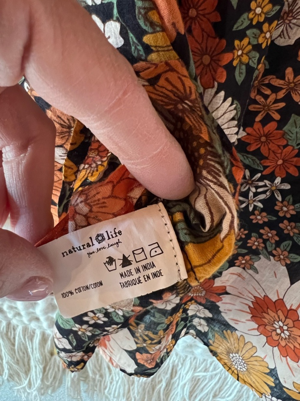 NATURAL LIFE Black Floral V-Neck Tunic with Orange & Yellow Flowers - Picture 8 of 8